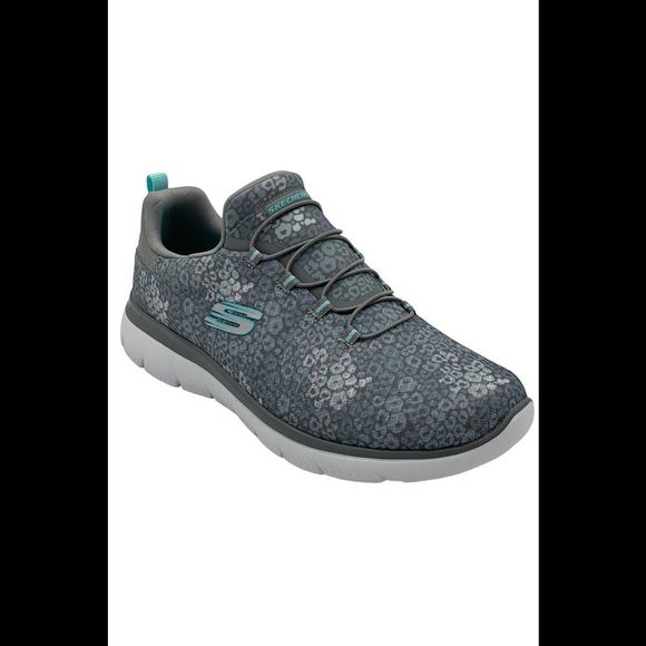 Skechers Summits Washable Bungee Sneakers Party Mix Gray Leopard - Medium - Picture 1 of 3
